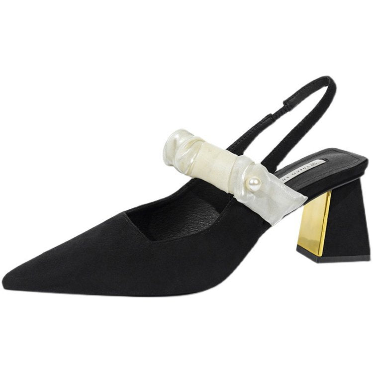 Damen Sling-Pumps mit dekorativem Riemchen und goldenem Blockabsatz EB