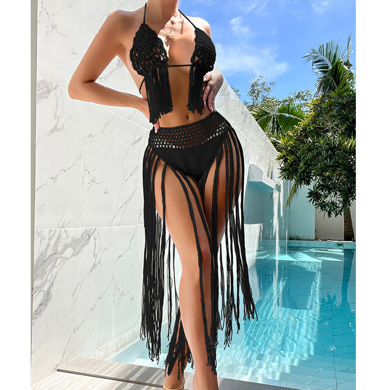 Damen Häkel-Bikini-Set mit fransigen Akzenten und einzigartigem Schnitt EB