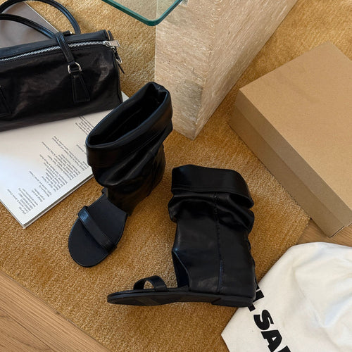 Damen Elegante Sandalen mit einzigartigem Falten-Design und modischem Verstellriemen EB