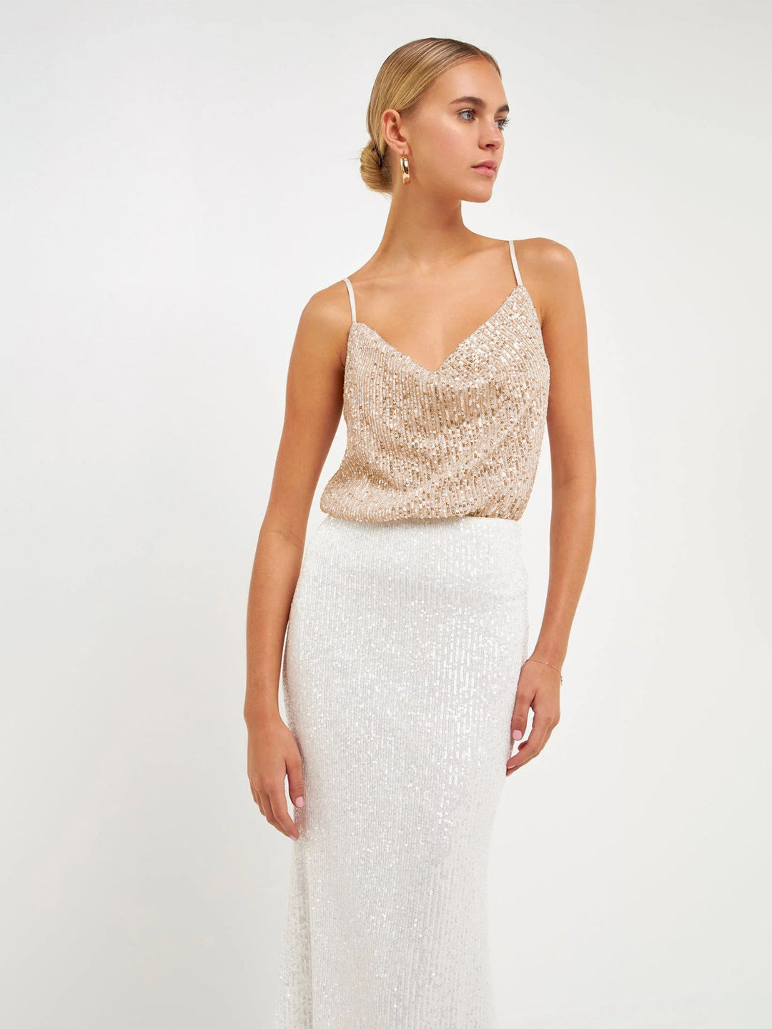 Damen Glitzerndes Spaghettiträgershirt mit V-Ausschnitt EB