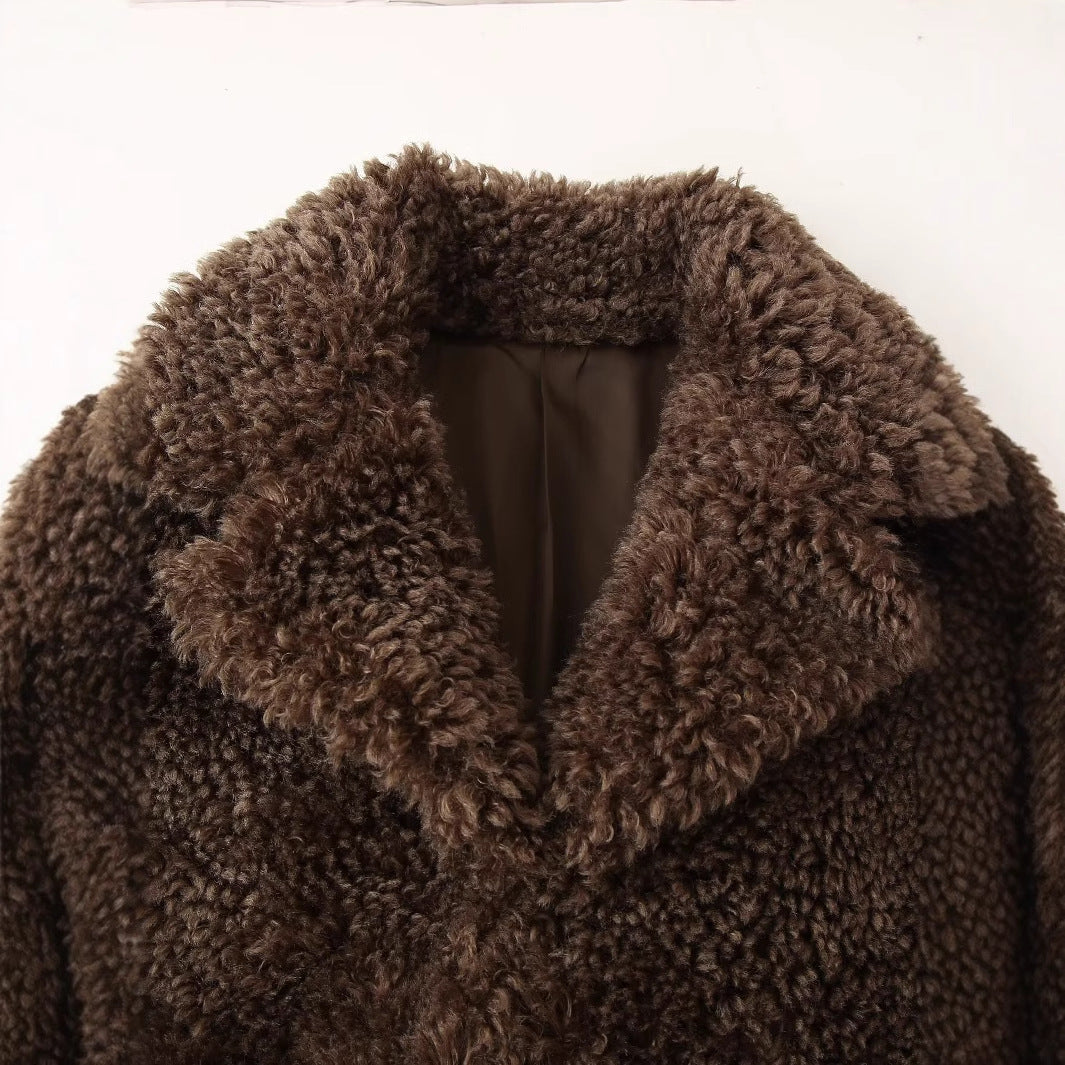 Damen Plüschjacke mit weichem Kunstfell und elegantem Kragen EB