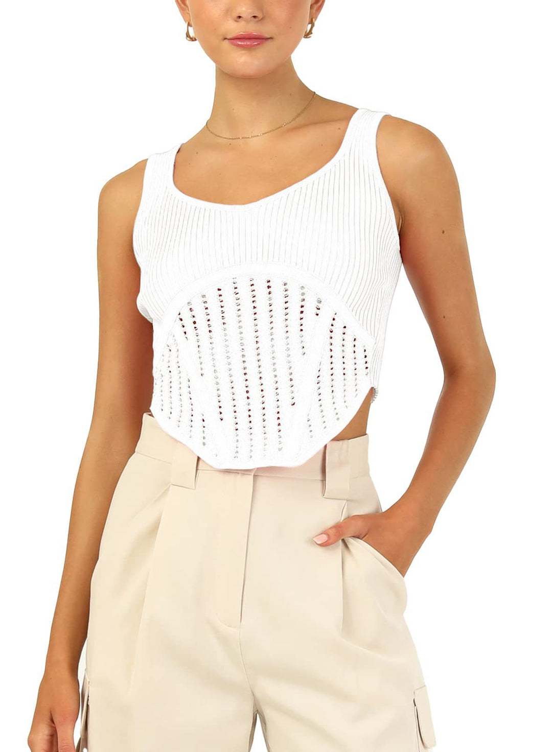 Damen Crop-Top mit strukturiertem Netzlook und hohem Schnitt EB