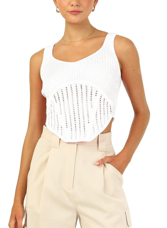 Damen Crop-Top mit strukturiertem Netzlook und hohem Schnitt EB