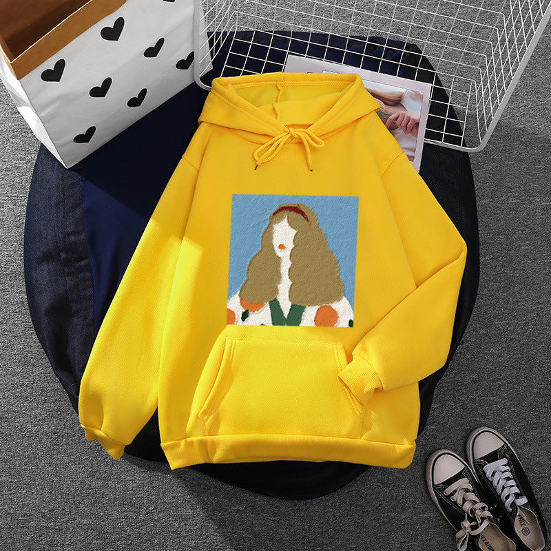 Damen nan Kapuzenpullover mit kunstvoller Chenille-Stickerei im Portraitstil und Kängurutasche EB