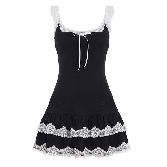 Damen Verspieltes Babydoll-Kleid mit Spitzenrand und verstellbaren Trägern EB