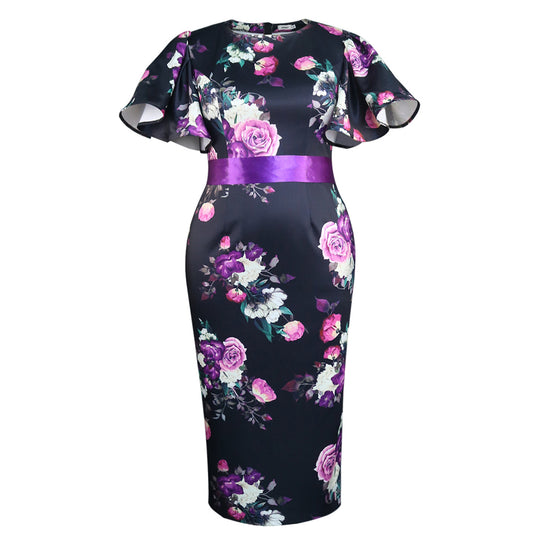 Damen figurbetontes Kleid mit floralen Akzenten EB