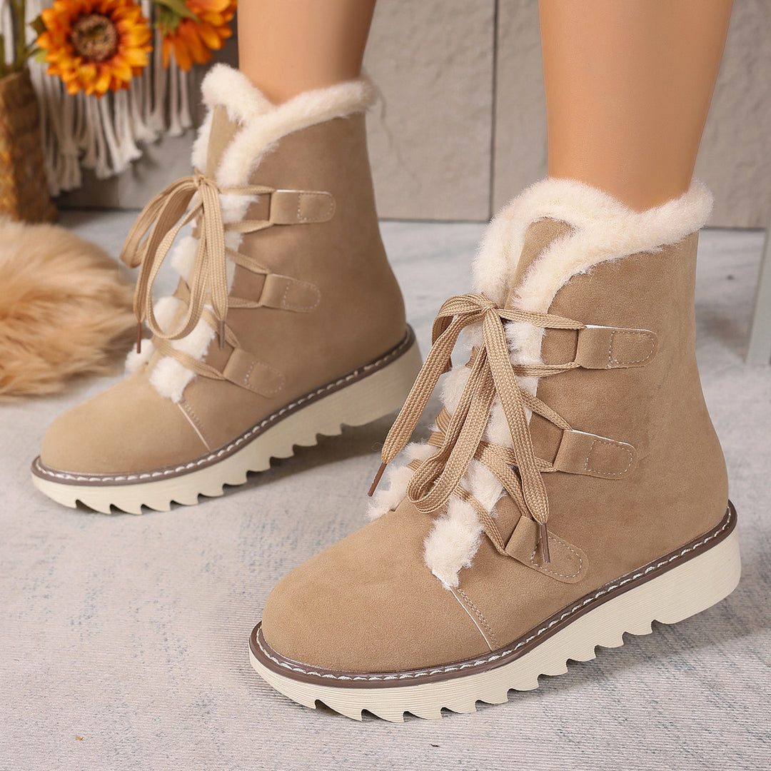 Damen  kurze gefütterte Schnürboots mit Teddyfutter, gesteppter Laufsohle und ergonomischem Komfortfußbett EB