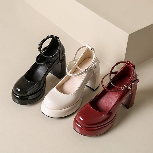 Damen Elegante Blockabsatz-Pumps mit verstellbarem Riemen EB