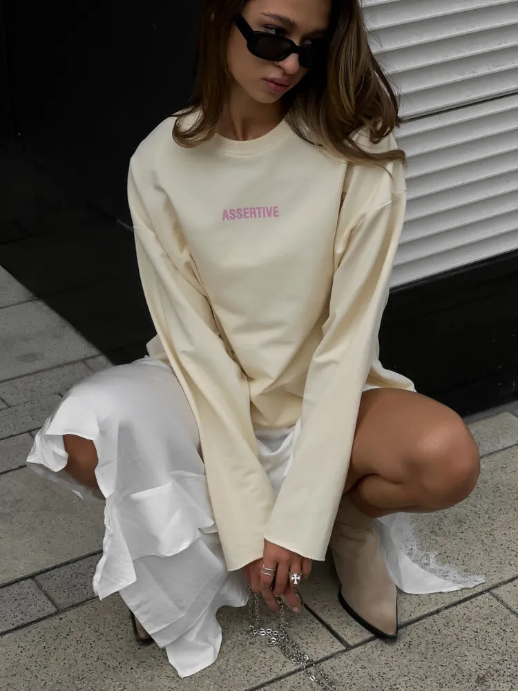Damen oversized Baumwoll-Sweatshirt mit Statement-Print EB