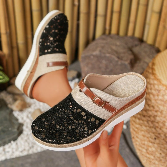 Damen Komfortable und elegante Clogs mit luftiger Häkelstruktur EB