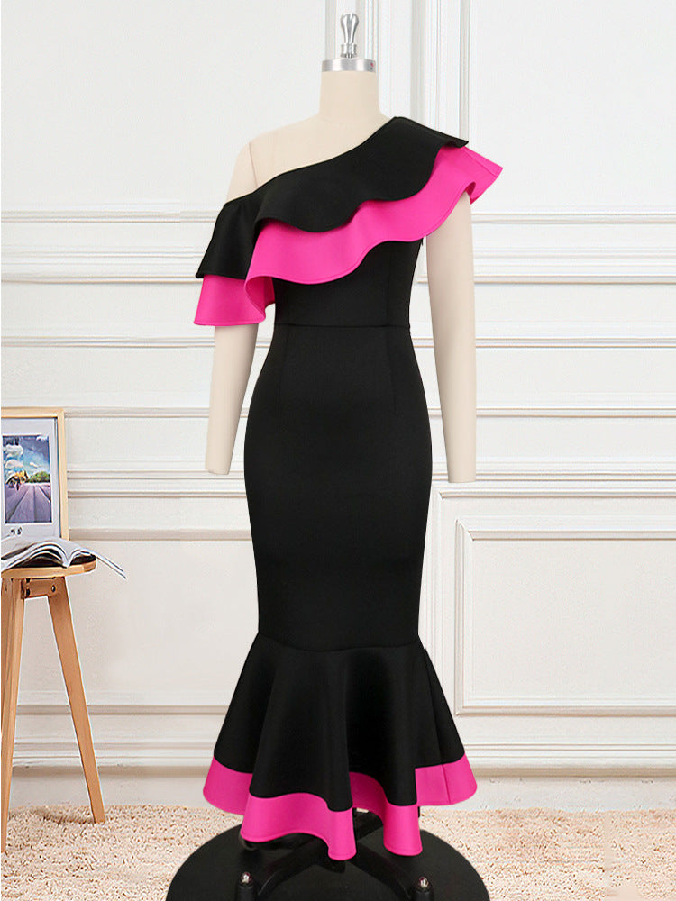 Damen Exquisites schulterfreies Wickelkleid mit voluminösem Rüschensaum EB
