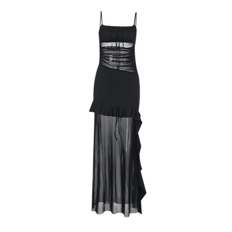 Damen Transparente Chiffon-Maxikleid mit Rüschendetails EB