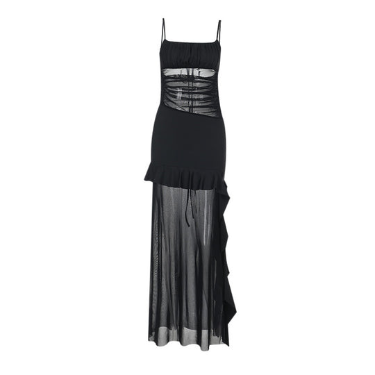 Damen Transparente Chiffon-Maxikleid mit Rüschendetails EB