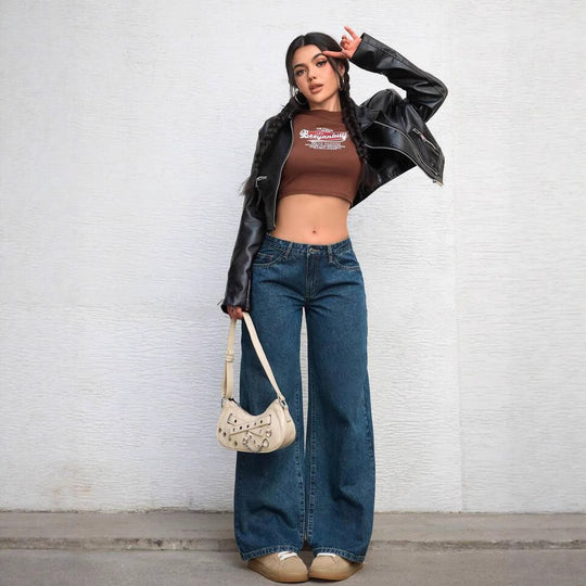 Damen Weite High-Waist Jeans mit trendigem Flared-Schnitt EB