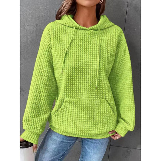 Damen Waffelstruktur Kapuzenpullover mit gemütlichem Schnitt und praktischer Tasche EB