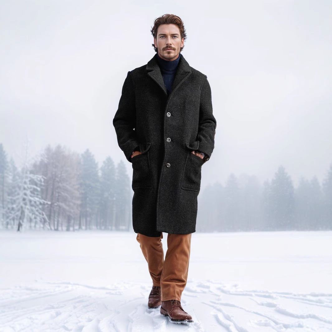 Herren eleganter Wollmantel mit modernem Schnitt und praktischen Taschen EB