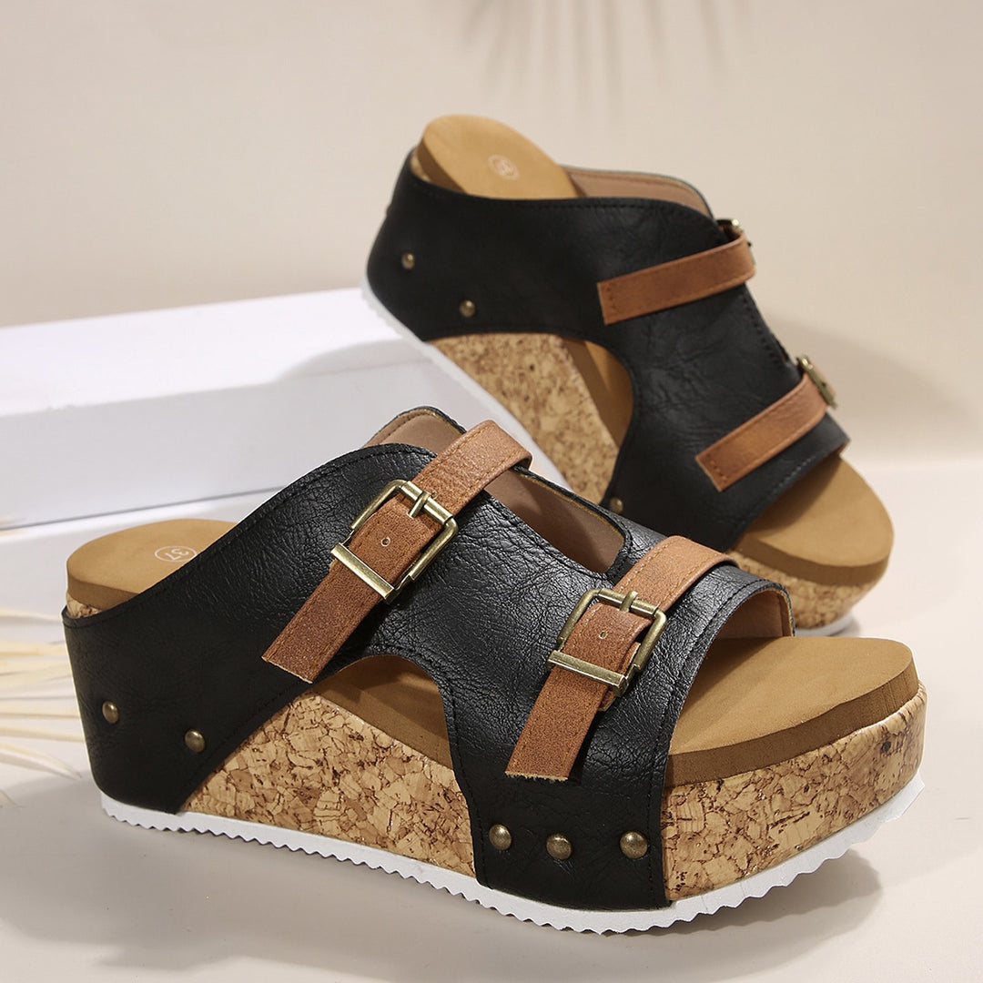 Damen Komfortable Wedge-Pantoletten mit modischem Riemen-Design EB