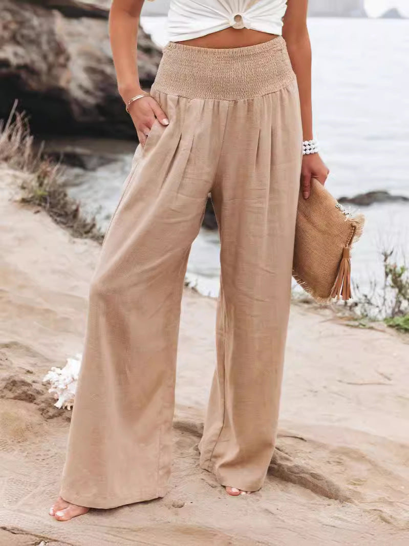 Damen Weit geschnittene Sommerhose mit elastischem Bund und luftiger Passform EB