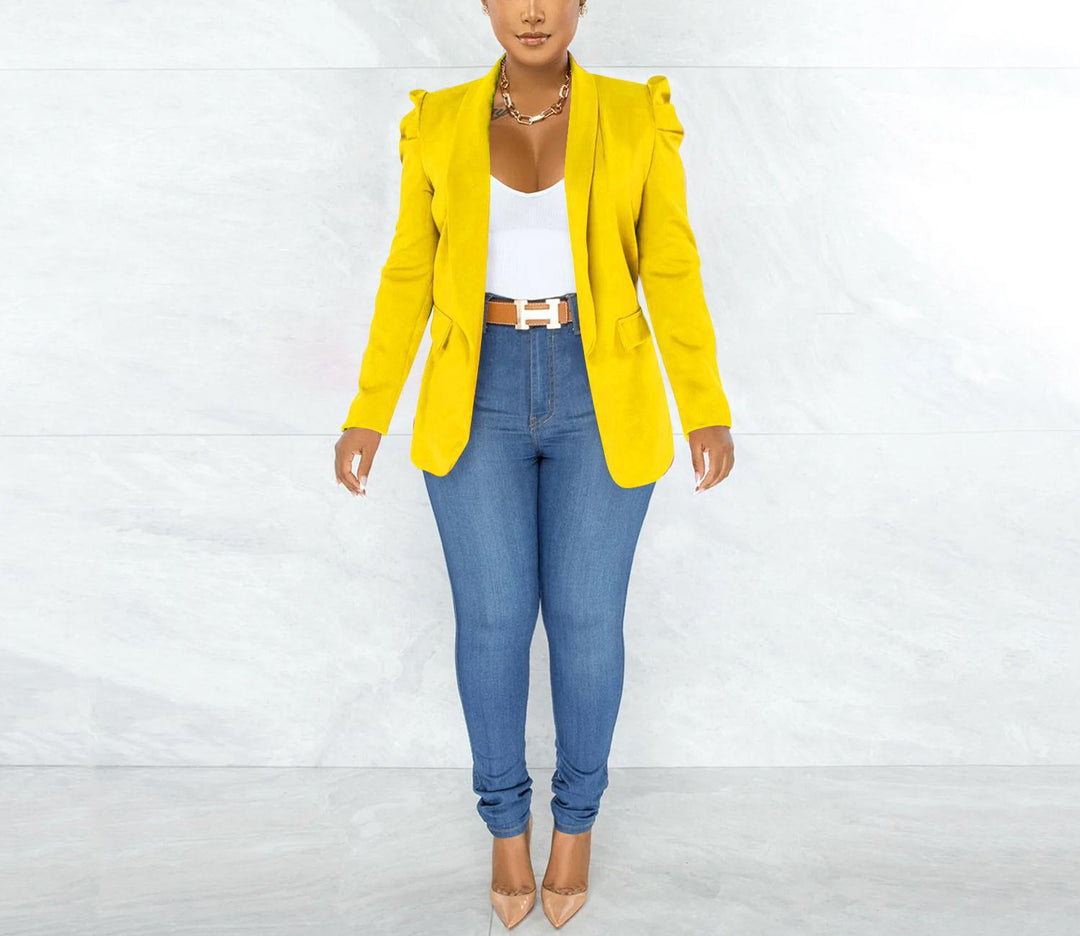 Damen taillierter Blazer mit strukturierten Schulterdetails und offenem Revers EB