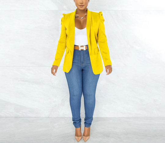 Damen taillierter Blazer mit strukturierten Schulterdetails und offenem Revers EB