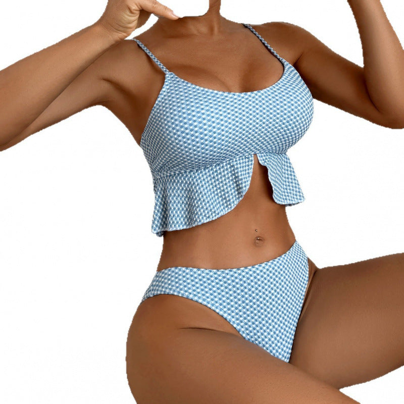 Damen Bikiniversatile mit Rüschen und Karomuster EB