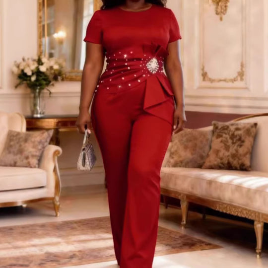 Damen elegante Jumpsuit mit figurbetonter Silhouette und Rüschendetails EB