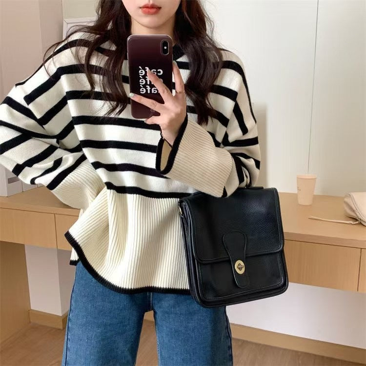 Damen gemütlicher Strickpullover mit Streifen EB