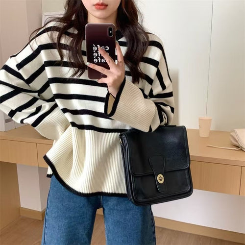 Damen gemütlicher Strickpullover mit Streifen EB