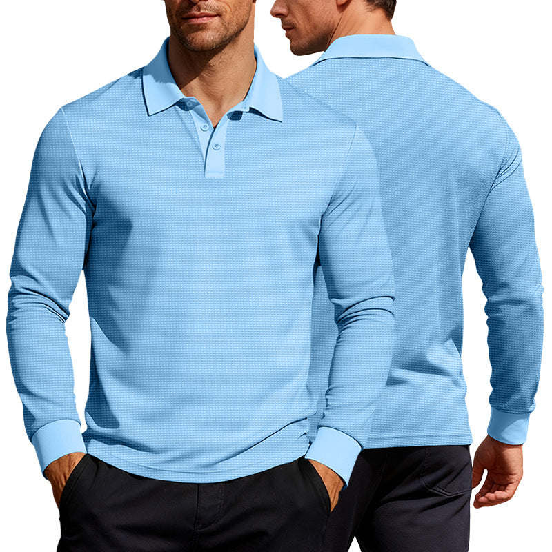 Herren nan Langarm-Poloshirt aus Waffelstrick mit schmaler Passform verdeckter Knopfleiste und Hemdkragen EB