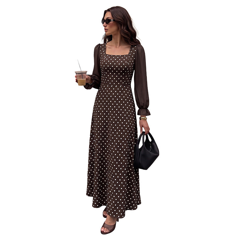 Damen Maxikleid mit Quadrat-Ausschnitt, transparenten Chiffon-Ärmeln und taillierter A-Linie EB