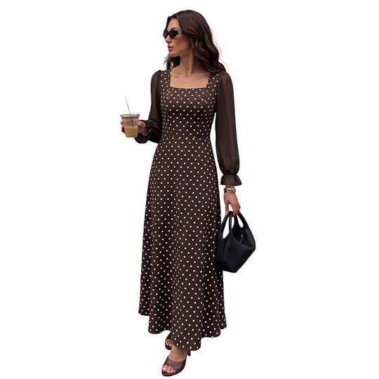 Damen Maxikleid mit Quadrat-Ausschnitt, transparenten Chiffon-Ärmeln und taillierter A-Linie EB