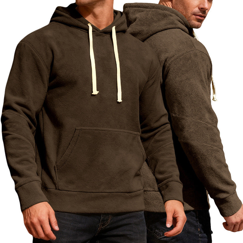 Herren nan samtweicher Kapuzenpullover mit Nahtdetails, Kängurutasche und Kontrastkordel EB