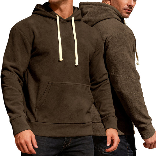Herren nan samtweicher Kapuzenpullover mit Nahtdetails, Kängurutasche und Kontrastkordel EB