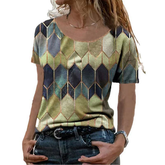 Damen Kurzarm Oberteil mit geometrischem Muster EB