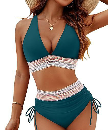 Damen Hochtailliertes Bikini-Set mit verstellbaren Trägern EB