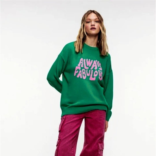 Damen Klassischer Pullover mit Statement-Design und lockerer Passform EB
