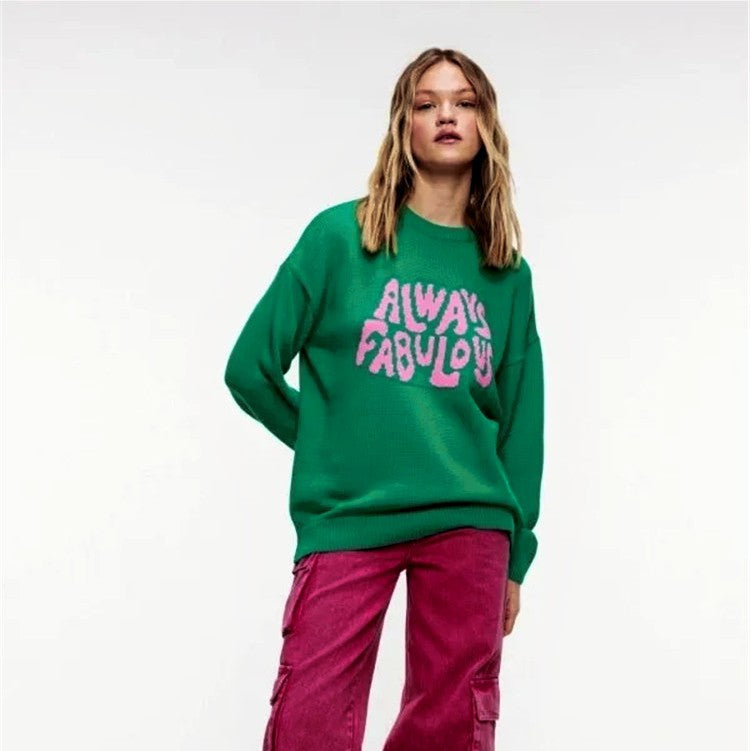 Damen lässiger Pullover mit auffälligem Schriftzug und luftiger Passform EB