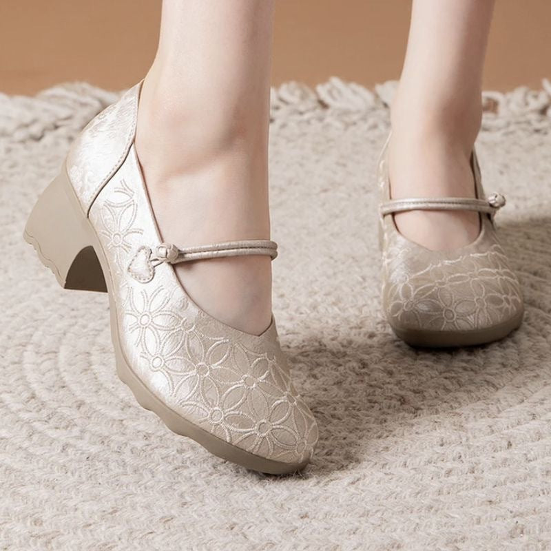 Damen Komfortable Ballerinas mit dekorativem Blumenmuster EB