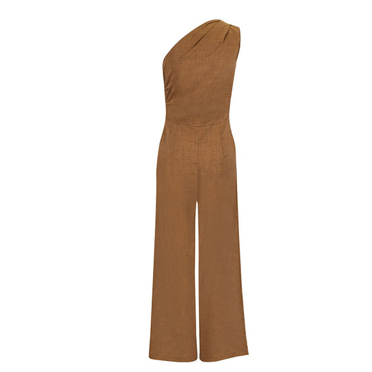 Damen eleganter Jumpsuit mit asymmetrischem Ausschnitt und fließendem Schnitt EB