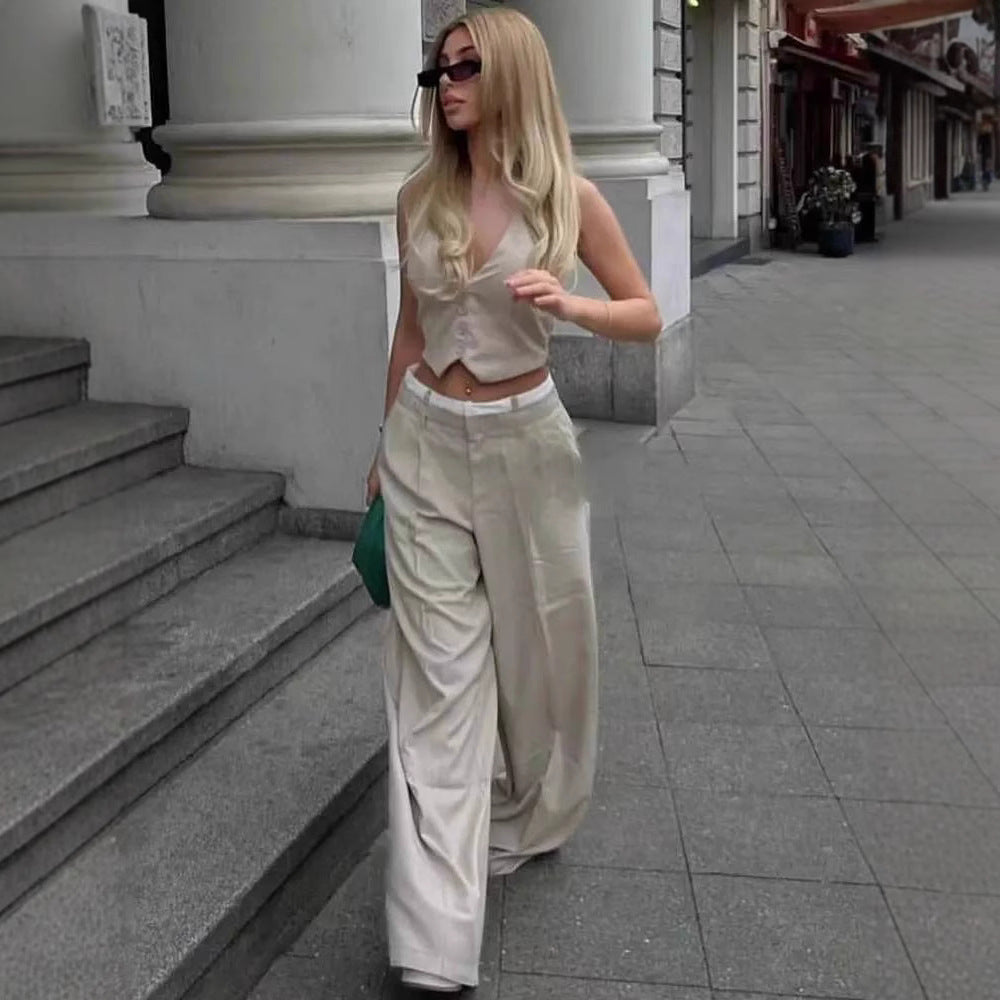 Damen weit geschnittene Lounge-Hose mit elastischem Bund und seitlichen Taschen EB