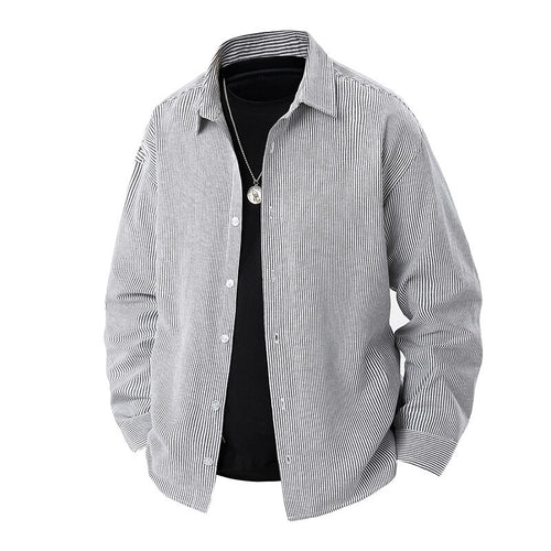 Herren nan gestreiftes Overshirt-Hemd mit lockerer Passform und Kentkragen EB