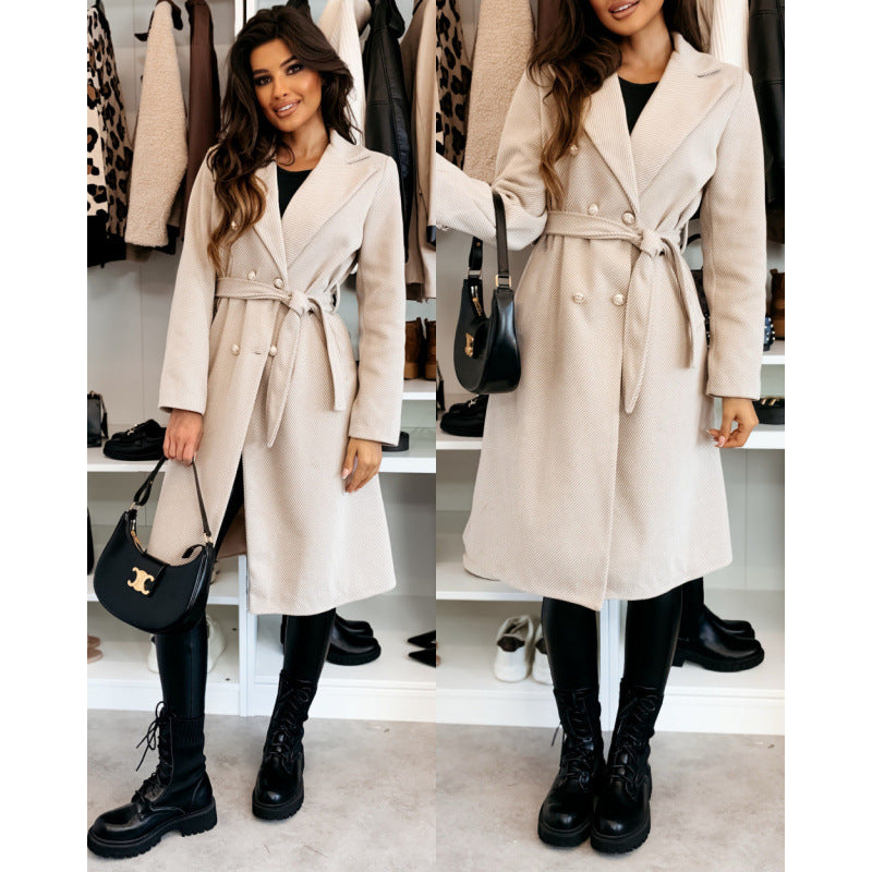 Damen Eleganter Trenchcoat mit asymmetrischem Schnitt und Gürtel EB