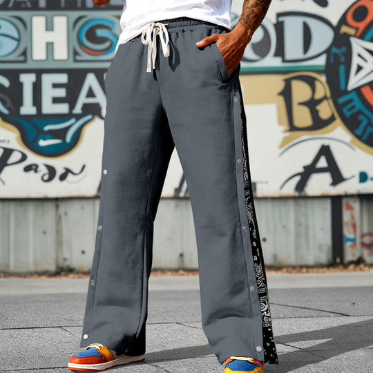 Herren nan weit geschnittene Snap-Front Jogginghose mit Paisley-Seiteneinsatz und elastischem Komfortbund EB