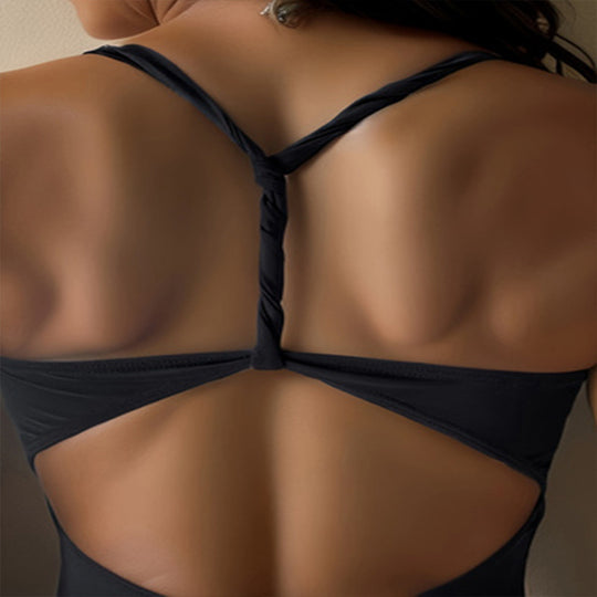 Damen Einteiler Badeanzug mit elegantem V-Ausschnitt und sportlichem Design EB