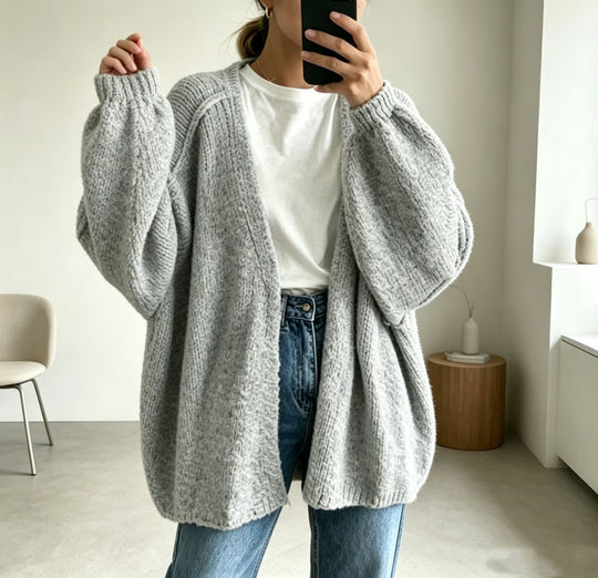 Damen Oversized Grobstrick-Cardigan mit weitem Ärmel EB