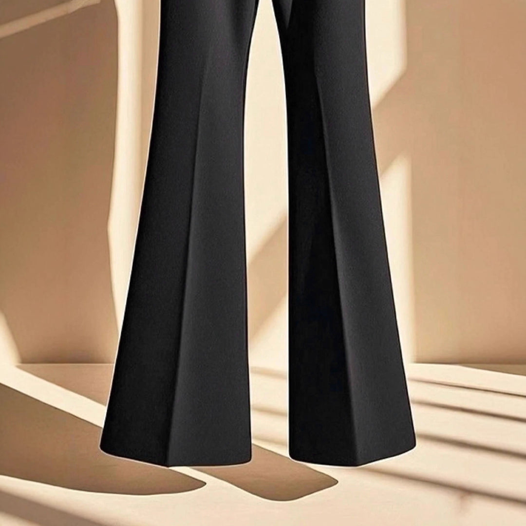 Damen elegante Flared-Hose mit hohem Bund und praktischen Eingrifftaschen EB