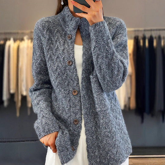 Damen Strickjacke mit strukturiertem Muster und Knopfdetail EB