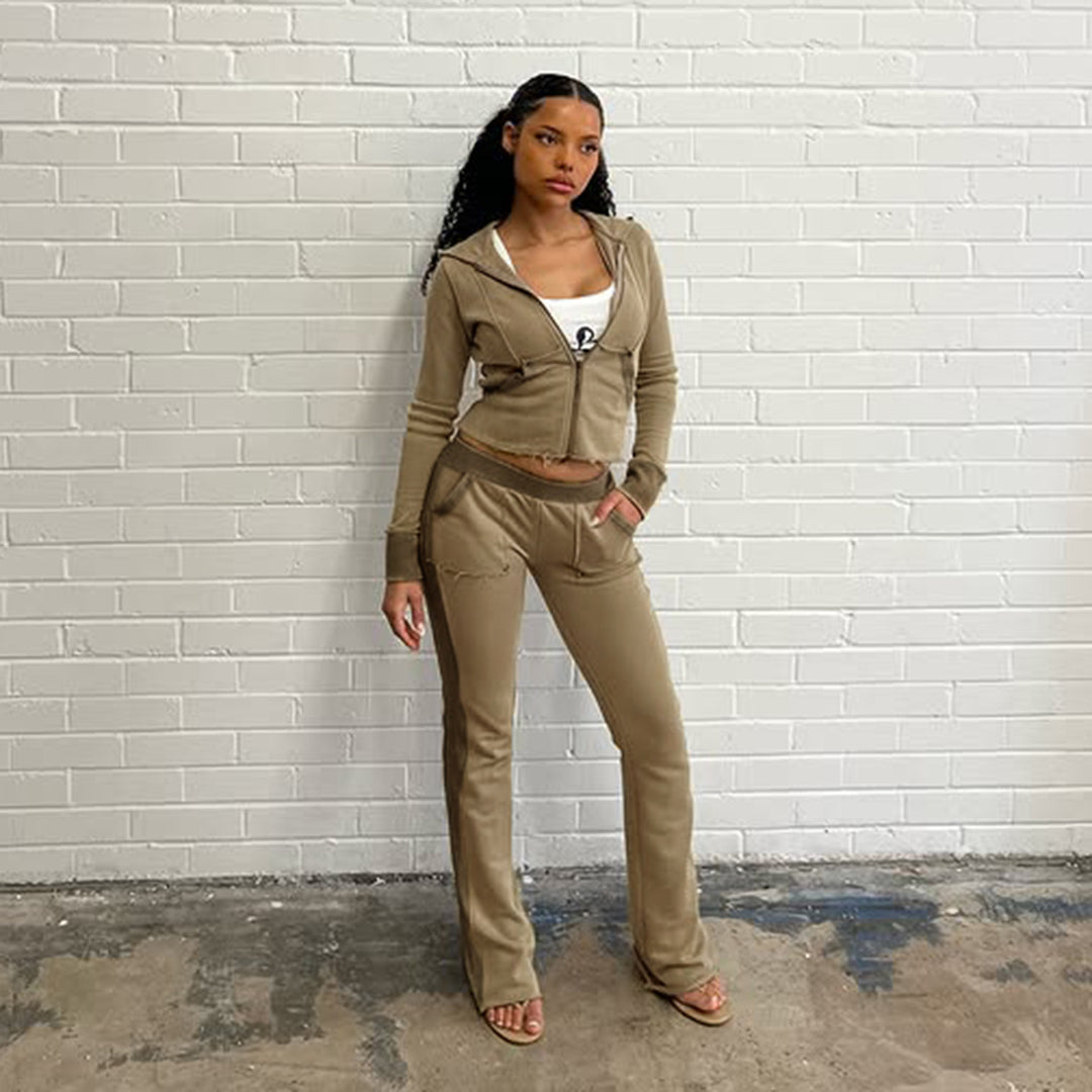 Damen nan Stretch-Flared-Hose mit hoher Taille, aufgesetzten Taschen und seitlichen Einsatzbahnen EB