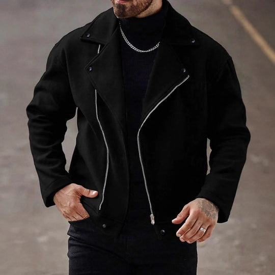 Herren Oversized Bikerjacke aus Wollmix mit asymmetrischem Reißverschluss und Druckknopf-Details EB
