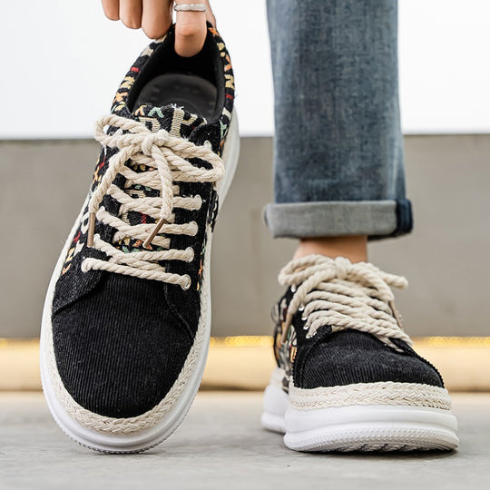 Damen Plateau-Espadrille-Sneaker mit geflochtenem Jute-Detail und monogramm-Canvas EB